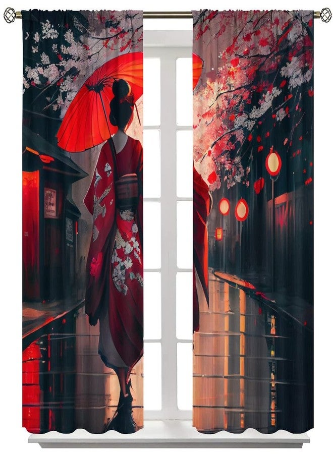 LOMADIA Japanese Blackout Curtain, Beautiful Flower Japan Geisha Girls Umbrella Cherry Blossoms Pattern Decor Windows Rod Pocket Curtains for Bedroom Living Room Kitchen Cafe Office Drapes 42" Wx45 L - Image 5